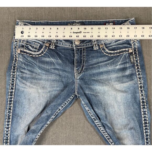 Silver Capri Jeans Women 31 Blue Suki Mid Rise Distressed Stitching Denim Y2K - Picture 6 of 12